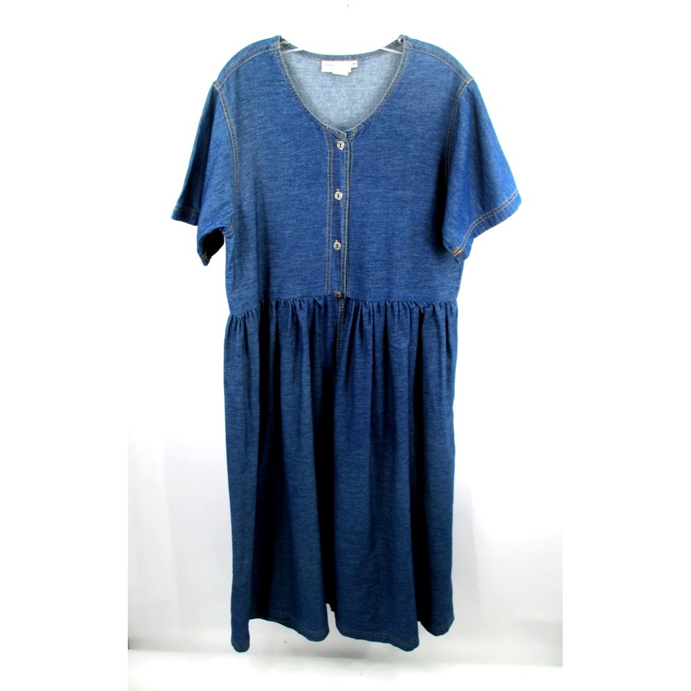 SHIPMATES BY II USA Vintage Denim Smock Midi Dress Womens Medium Blue Jean